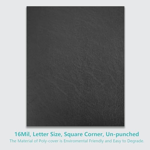 Binditek 50 Pack 16 Mil Leather-Textured Heavyduty Polycovers, Plastic Binding Presentation Covers, Letter Size, 8-1/2 x 11, Unpunched, Square Corners, Black - Image 2
