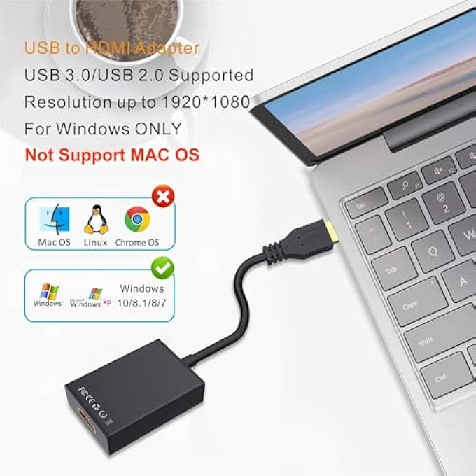 rayihni SMARTGRIST USB TO HDMI ADAPTER, USB 3.0/2.0 TO HDMI 1080P VIDEO GRAPHICS CABLE CONVERTER WITH AUDIO FOR PC LAPTOP PROJECTOR HDTV COMPATIBLE WITH WINDOWS XP 7/8/8.1/10[MAC OS NOT SUPPORTED] - Image 2