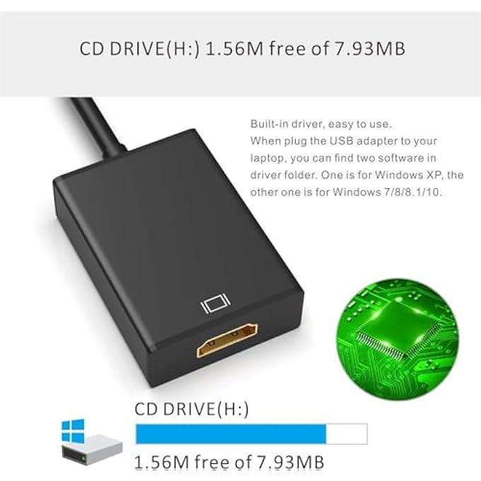 rayihni SMARTGRIST USB TO HDMI ADAPTER, USB 3.0/2.0 TO HDMI 1080P VIDEO GRAPHICS CABLE CONVERTER WITH AUDIO FOR PC LAPTOP PROJECTOR HDTV COMPATIBLE WITH WINDOWS XP 7/8/8.1/10[MAC OS NOT SUPPORTED] - Image 3