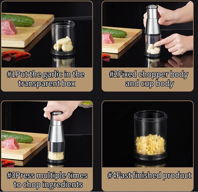 Calyrex Manual Pressed Garlic Chopper Food Chopper Manual Hand Pressed Garlic Chopper Stainless Steel 304 Garlic Masher for Mincing Garlic Slicing Peppers and Onions 1Pcs - Image 4