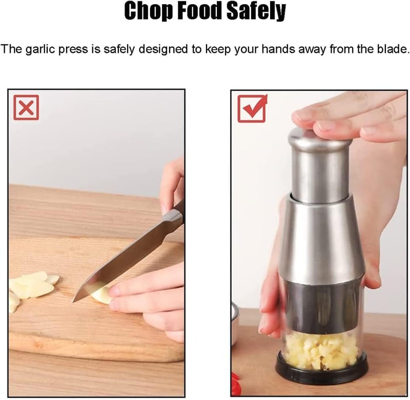 Calyrex Manual Pressed Garlic Chopper Food Chopper Manual Hand Pressed Garlic Chopper Stainless Steel 304 Garlic Masher for Mincing Garlic Slicing Peppers and Onions 1Pcs - Image 3