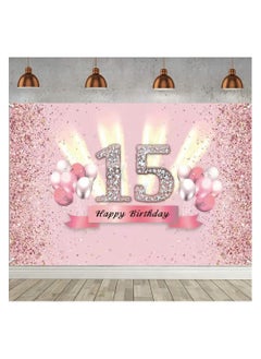 Y&D 15th Birthday Decoration Backdrop for Girls Fabric Sign Poster Party Photo Booth Background Pink Banner Wall Garden Cake Table Decor  - Image 1