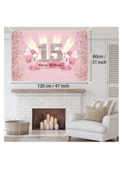 Y&D 15th Birthday Decoration Backdrop for Girls Fabric Sign Poster Party Photo Booth Background Pink Banner Wall Garden Cake Table Decor  - Image 5