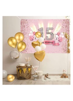 Y&D 15th Birthday Decoration Backdrop for Girls Fabric Sign Poster Party Photo Booth Background Pink Banner Wall Garden Cake Table Decor  - Image 2