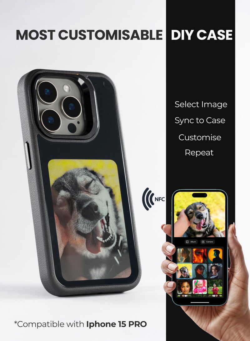 AI Vista iPhone 15 Pro – Black Smart Case with NFC, E-Ink Back Display, DIY Image - Image 1