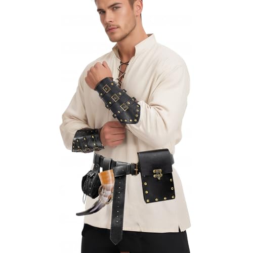 KOTORA Renaissance Costume Belt Pouch Bracers Vial Potion Bottle Leather Keyring Hook LARP Cosplay Retro Ren Faire Festival Dress PouchBlack - Image 3