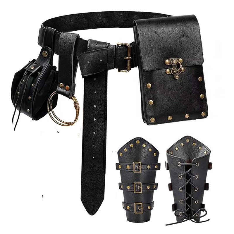 KOTORA Renaissance Costume Belt Pouch Bracers Vial Potion Bottle Leather Keyring Hook LARP Cosplay Retro Ren Faire Festival Dress PouchBlack - Image 2