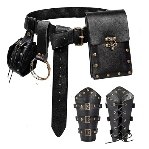 KOTORA Renaissance Costume Belt Pouch Bracers Vial Potion Bottle Leather Keyring Hook LARP Cosplay Retro Ren Faire Festival Dress PouchBlack - Image 1