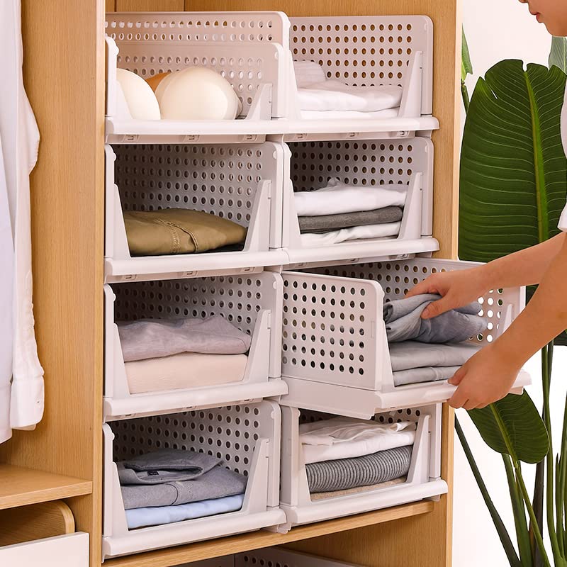 TASMAX Foldable Cloth Organisers for Cupboard, Wardrobe, Clothes, Dresses, Plastic (BASKET LARGE PACK 3) - Image 1