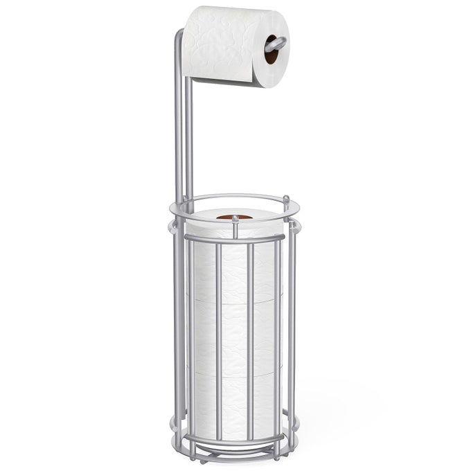 TOILET PAPER HOLDER STAND AND TISSUE PAPER ROLL DISPENSER FOR 4 MEGA ROLLS MATTE SILVER