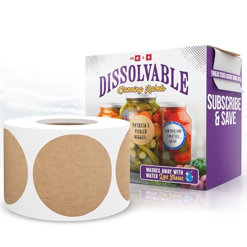 MESS Dissolvable Canning Labels, 1.5" Round, 200-Pack – Removable Kraft Mason Jar Stickers for Homemade Jam, Food Storage & Containers - Image 1