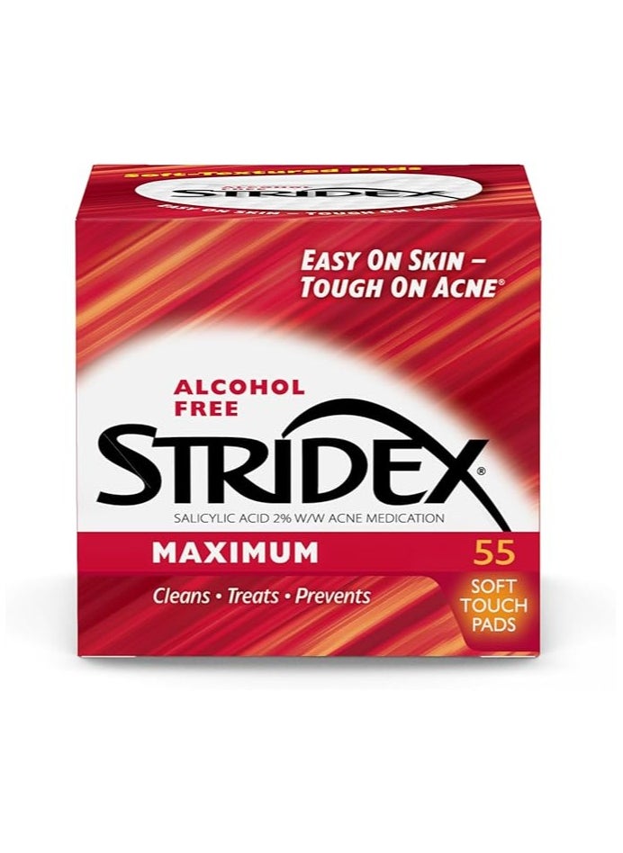 Stridex Stridex Maximum, Medicated Acne Soft Touch Pads, 55 count, Alcohol Free  - Image 1
