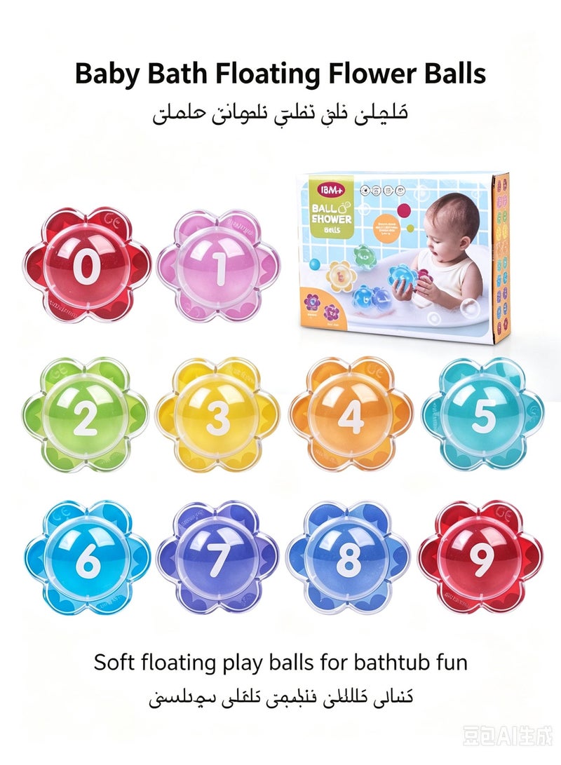 Baby Bath Floating Flower Balls, Colorful Number Bath Toy, Soft Floating Play Balls for Toddlers, Infant Bathtub Educational Play Toy for 18M+ - Image 2