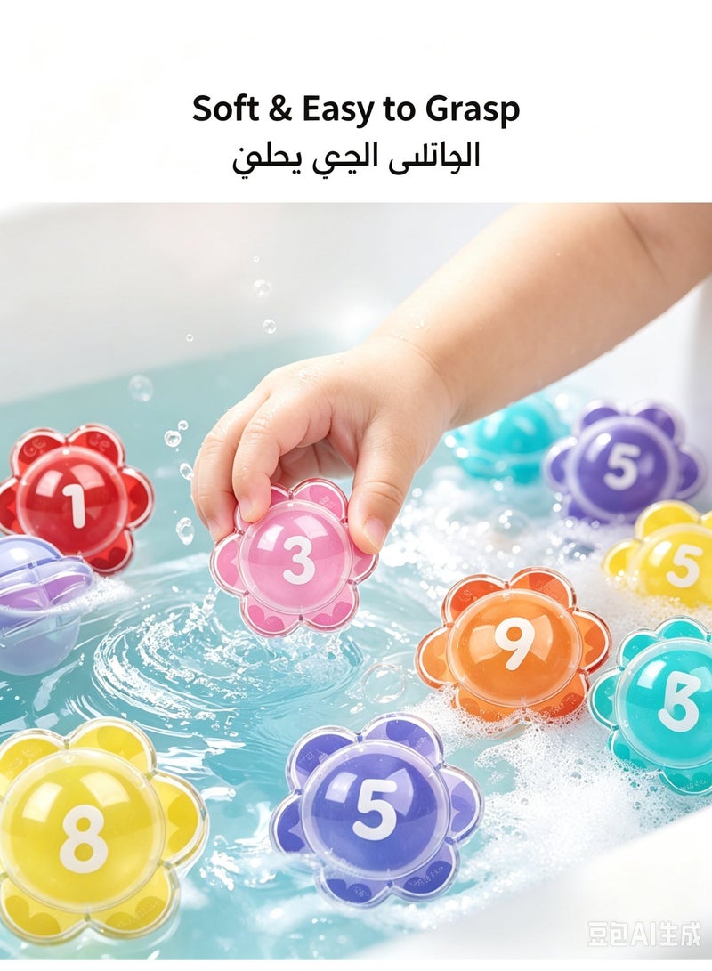 Baby Bath Floating Flower Balls, Colorful Number Bath Toy, Soft Floating Play Balls for Toddlers, Infant Bathtub Educational Play Toy for 18M+ - Image 3