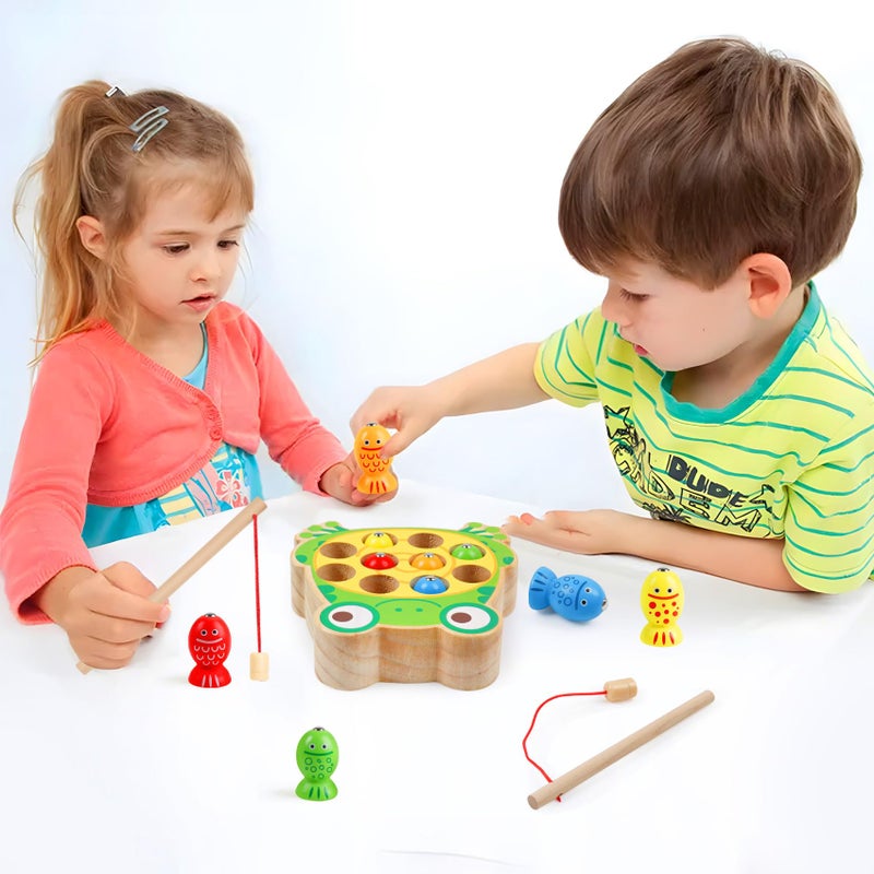 NAODONGLI Magnetic Wooden Fishing Game Toys for Toddlers,Wooden Frog Magnets Fishing Learning Color Sorting Puzzle Montessori Preschool Educational Fine Motor Skills for 3 4 5 Years Old Boys Girls - Image 4