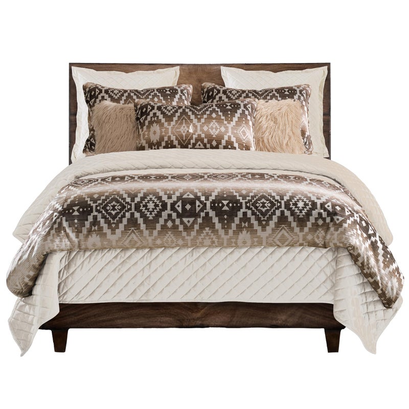 Paseo Road طقم لحاف شاليه باسيوا رود أزتيك الغربي 3 قطع كين كريمي بني بنمط هندسي شنيلي جاكار حديث ريفي مع وسائد