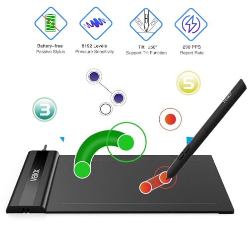 Veikk Graphics Drawing Tablet VEIKK S640 6x4 Inch Portable OSU Tablet with 8192 Levels Batteryfree Stylus Pen for Digital ArtAnimationcompatible with PCMacLinuxWindows - Image 3