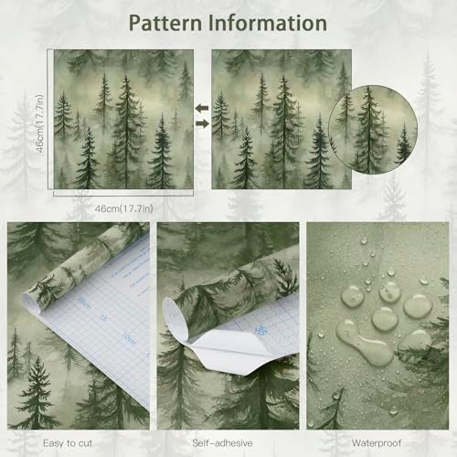 EeeComing Forest Peel and Stick Wallpaper Green Trees Wall Paper Woodland Mountain Botanical Contact Paper Waterproof Self-Adhesive Removable Wallpapers Vinyl for Bedroom Bathroom 17.3"x78.7" - Image 5