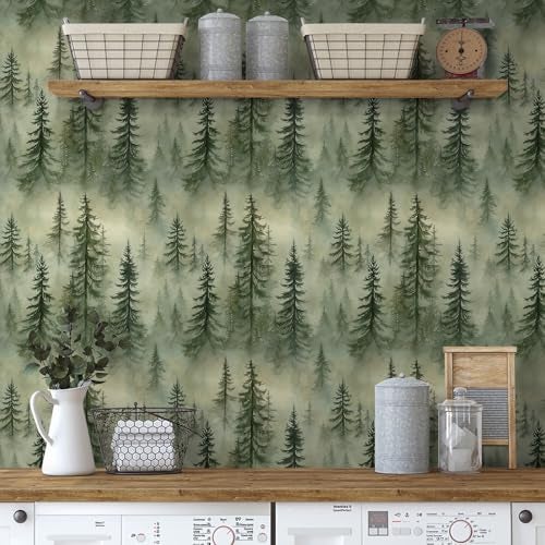 EeeComing Forest Peel and Stick Wallpaper Green Trees Wall Paper Woodland Mountain Botanical Contact Paper Waterproof Self-Adhesive Removable Wallpapers Vinyl for Bedroom Bathroom 17.3"x78.7" - Image 2