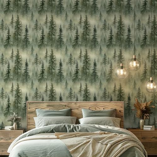 EeeComing Forest Peel and Stick Wallpaper Green Trees Wall Paper Woodland Mountain Botanical Contact Paper Waterproof Self-Adhesive Removable Wallpapers Vinyl for Bedroom Bathroom 17.3"x78.7" - Image 4