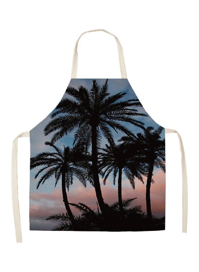 NIBEMINENT Coconut Tree Printed Household Apron Blue/Black/Peach 68x55cm