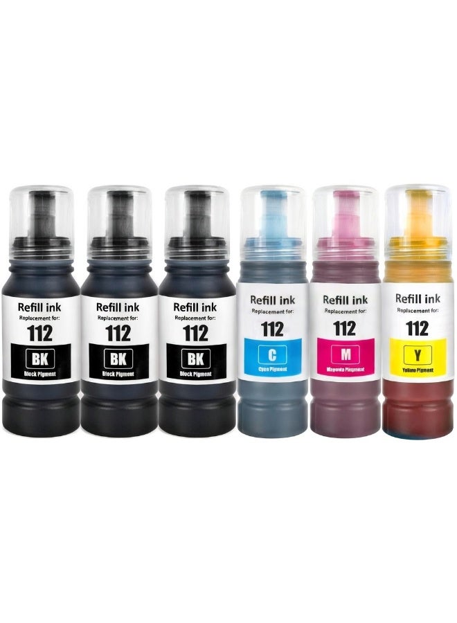 NexNova® ink 112 for EPSON for EcoTank ink Pack of 6-Pack Combo Set Black*3 Cyan Magenta Yellow for L6550 L6570 L6580 L11160 L15150 L15160 M15140 - Image 1