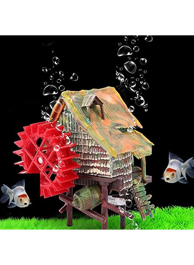 Generic Vividly color Resin Aquarium Large Water Wheel Landscaping, Fish Ornaments, Rotatable for aquarium fish (Small waterwheel) - Image 1