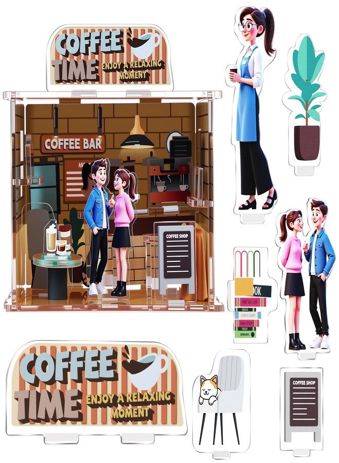 Thenshop مجموعة بناء منزل مصغر من الأكريليك لمقهى من ثينشوب، مثالية للمبتدئين، تتضمن نموذجًا لمقهى ثلاثي الأبعاد، هدية مثالية للبالغين، مناسبة كهدية عيد ميلاد أو لتزيين ركن الكتب أو رف الكتب. - Image 1