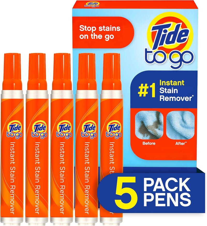 Tide Stain Remover for Clothes, Tide To Go Pen, Instant Stain & Spot Remover for Clothes, Travel & Pocket Size, 5 Count (Pack of 1) - Image 1