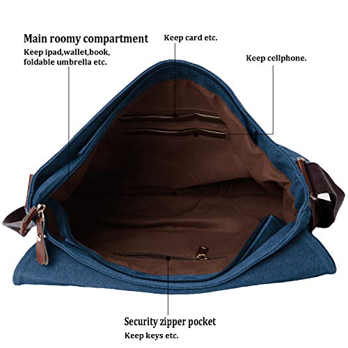 Mactso Vintage Canvas Satchel Messenger Bag for Men Women,Travel Shoulder bag 13.5" Laptop Bags Bookbag (Blue) - Image 3