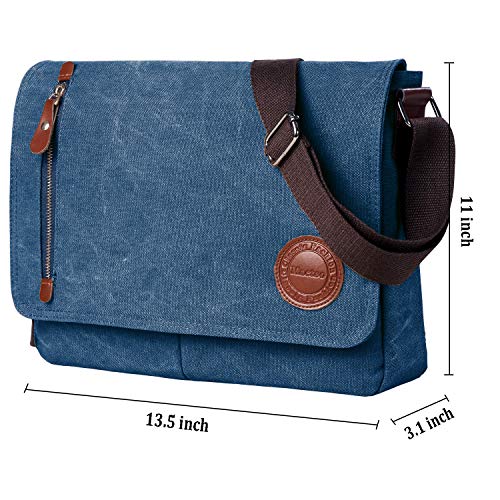 Mactso Vintage Canvas Satchel Messenger Bag for Men Women,Travel Shoulder bag 13.5" Laptop Bags Bookbag (Blue) - Image 2