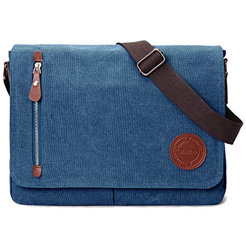 Mactso Vintage Canvas Satchel Messenger Bag for Men Women,Travel Shoulder bag 13.5" Laptop Bags Bookbag (Blue) - Image 1