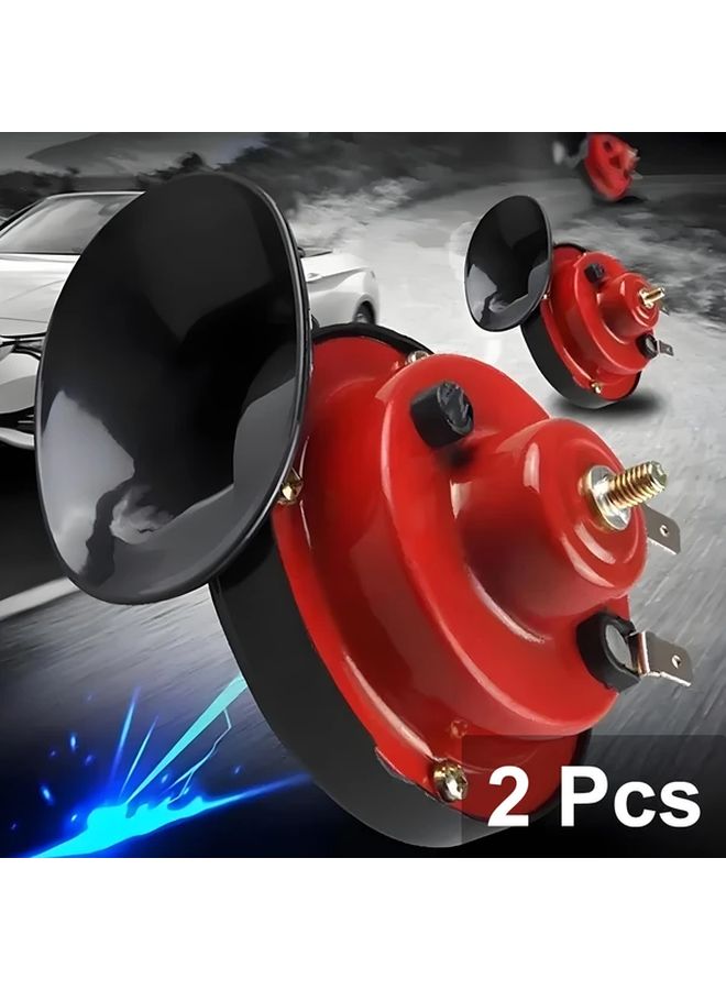 2 Red Motorcycle Snail Horn High Low Frequency Loud Sound Alert Horn No Battery Required - Image 1