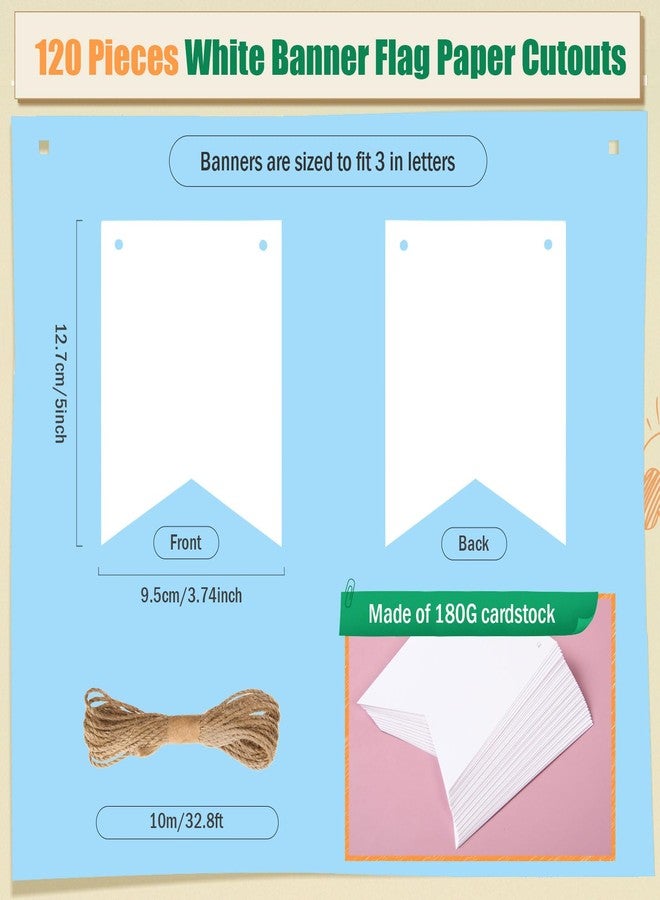 MixTeach 120 pcs White Paper DIY Banner Flags - Image 2