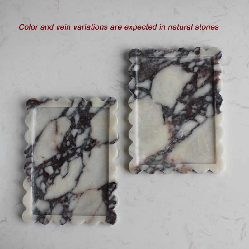 Natust Natural Luxury Scalloped Marble Tray 10.8"x8", Rectangle Vanity Tray for Bathroom Kitchen Counter, Decorative Tray for Dresser Home Decor - Calacatta Purple - Image 2