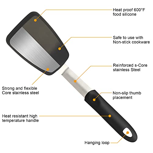 Mepple Flexible Silicone Spatula, Turner, Rubber Cookie Spatula for Flipping Eggs, Burgers, Crepes and Fish, Non-Stick & 600F Heat-Resistant, Essential Kitchen Cooking Utensils, Small - Image 4