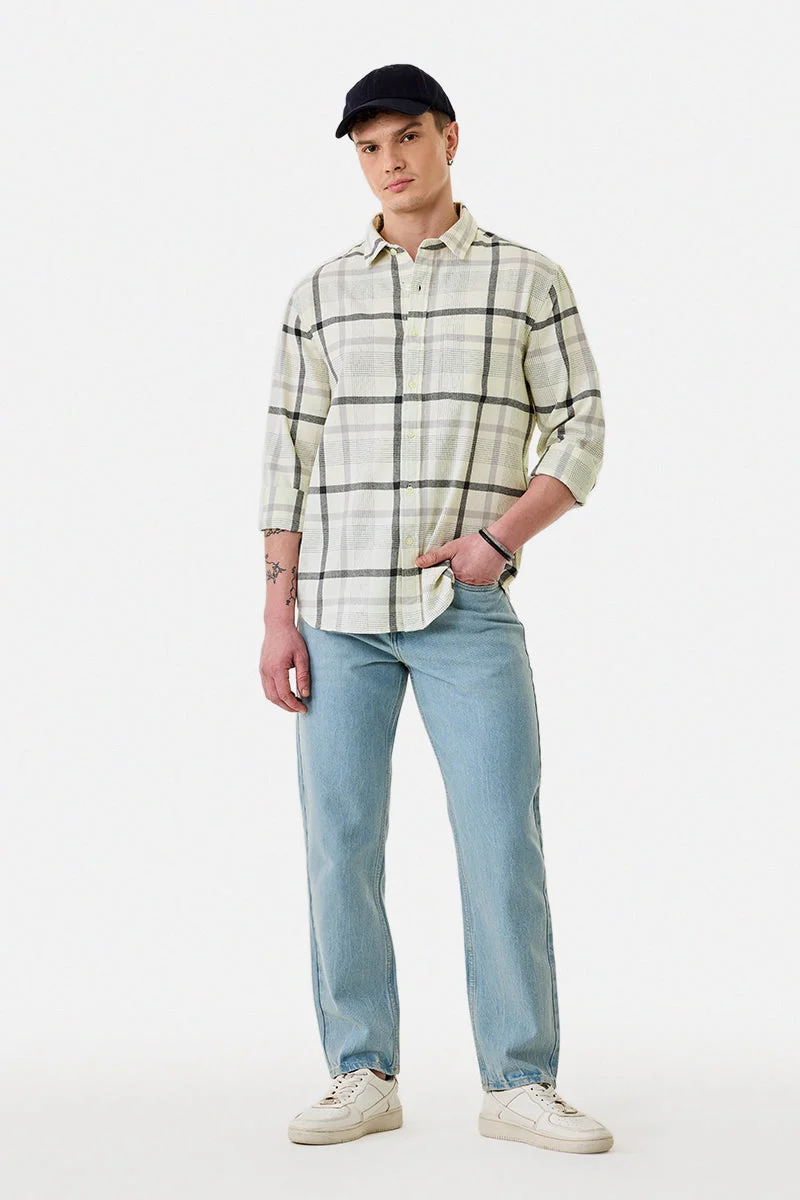 سنيتش Cream Checkered Long Sleeve Regular Fit Shirt