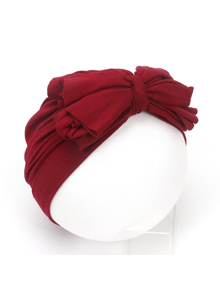 Newborn Cotton Bowtie Pullover Hat Jujube Red 