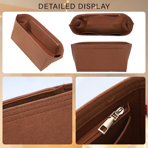 OAikor Purse Organizer Insert for Longchamp Le Pliage L Travel Tote Bag, Felt Lightweight Large Travel Tote Divider Shaper with Cup Holder,Zipper Bags Inner Linner with 9 Deepened Pockets,L/Gold-brown - Image 5