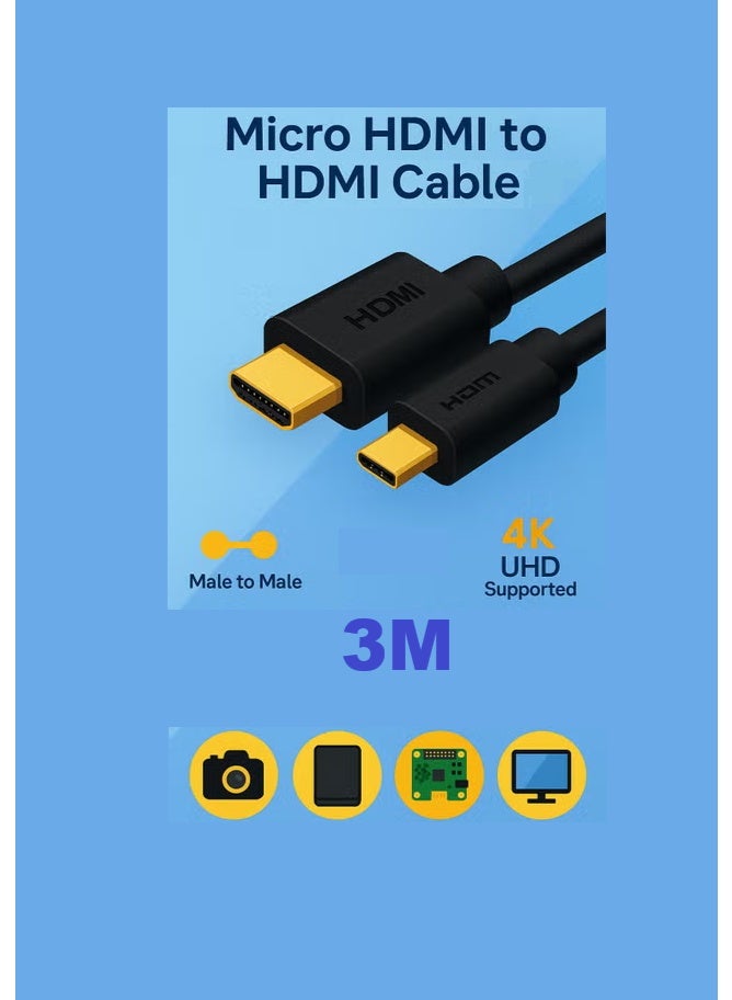 FUJISHKA Micro HDMI to HDMI Cable (3m), Male to Male, 4K UHD Compatible – High-Speed Video & Audio Transmission - Image 5
