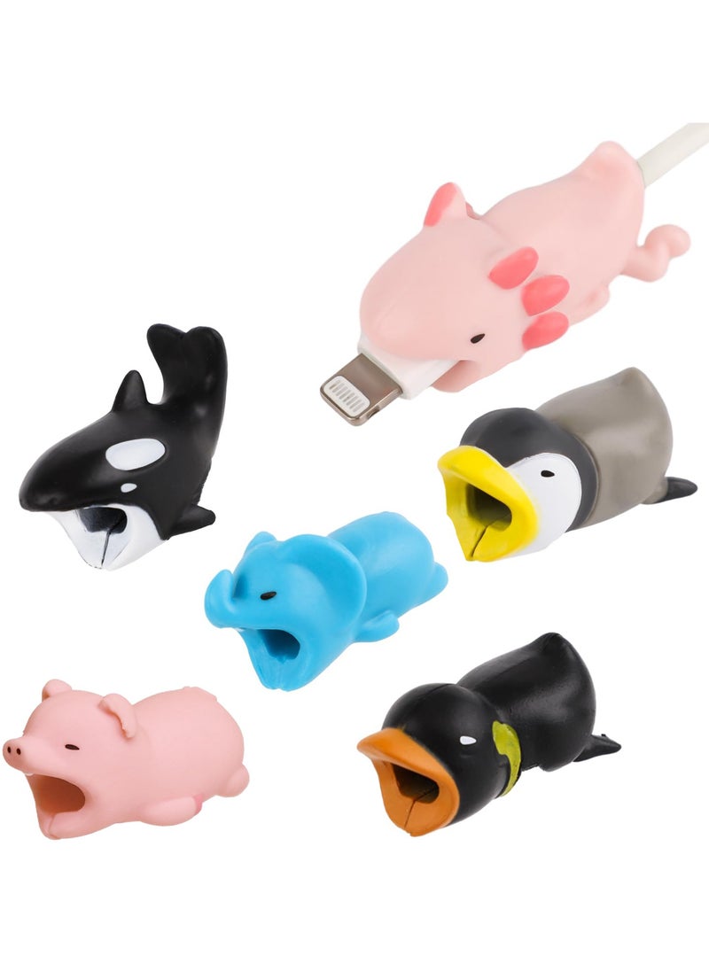 CMGTYYD 6pcs Cable Protector Animal Bite, Cute Charging Cable Protector Grey Penguin, Emperor Penguin, Elephant, Whale, , Salamander Charger Cord Protector for Most Smartphone Chargers  - Image 1
