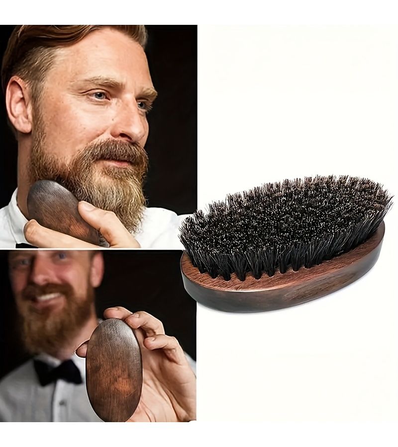 Brown Boar Bristle Vintage Men Beard Brush Styling Massage - Image 5