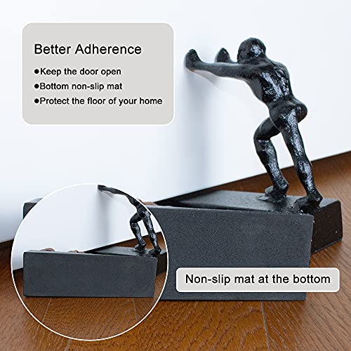 Earl Diamond Heavy Duty Cast Iron Cute Strong Man Door Stops | Decorative Cute Animal Statue Metal Door Stopper Wedge, with Non-Slip Mat for Home Office Commercial - Image 4