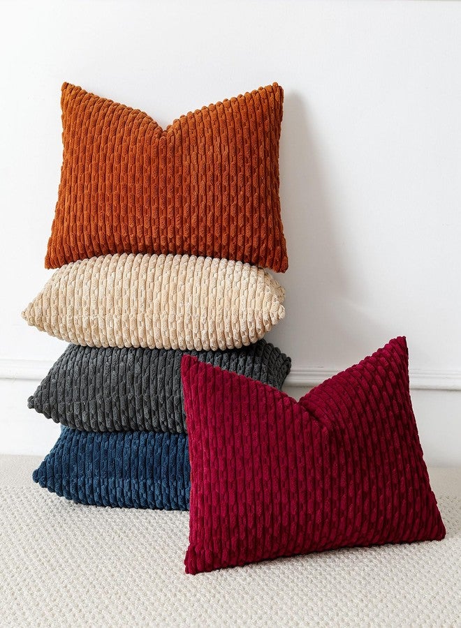 OTOSTAR Set of 2 Rust Soft Corduroy Decorative Throw Pillow Covers Striped Boho Pillow Cases for Sofa Couch Bedroom Living Room Patio Farmhouse Modern Home Decor Cushion Cover 12x20 Inch - Image 5