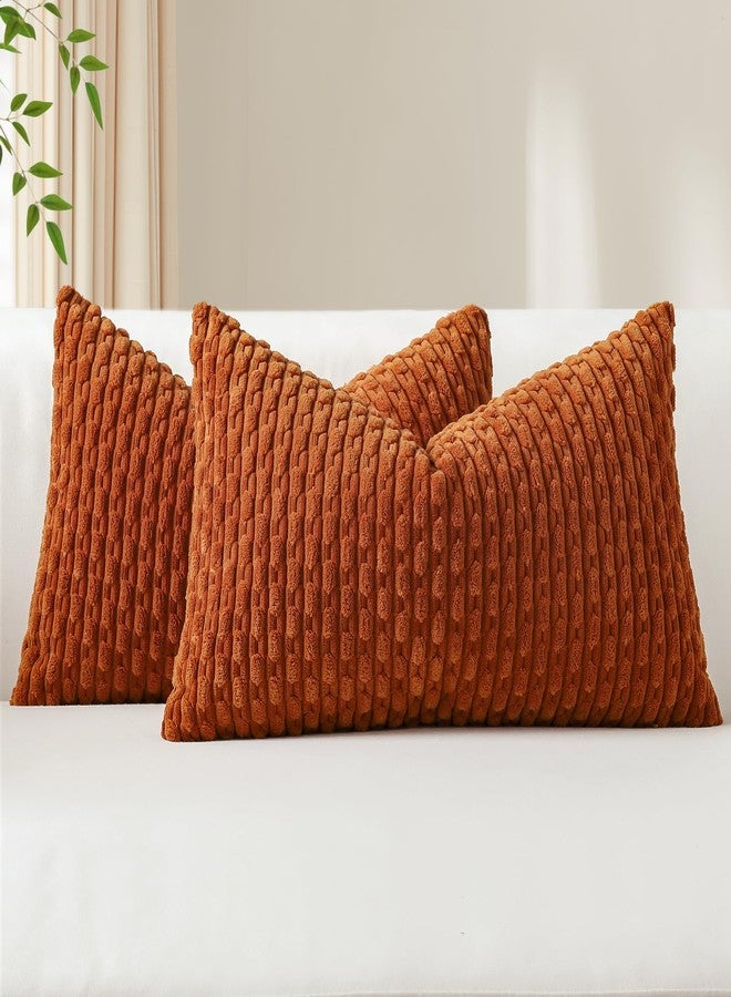 OTOSTAR Set of 2 Rust Soft Corduroy Decorative Throw Pillow Covers Striped Boho Pillow Cases for Sofa Couch Bedroom Living Room Patio Farmhouse Modern Home Decor Cushion Cover 12x20 Inch - Image 1
