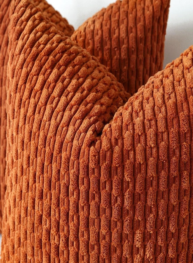 OTOSTAR Set of 2 Rust Soft Corduroy Decorative Throw Pillow Covers Striped Boho Pillow Cases for Sofa Couch Bedroom Living Room Patio Farmhouse Modern Home Decor Cushion Cover 12x20 Inch - Image 2