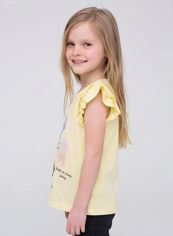 تايك تو Girls Sequins Design Frill Sleeve Glam T-Shirt By Juniorloom