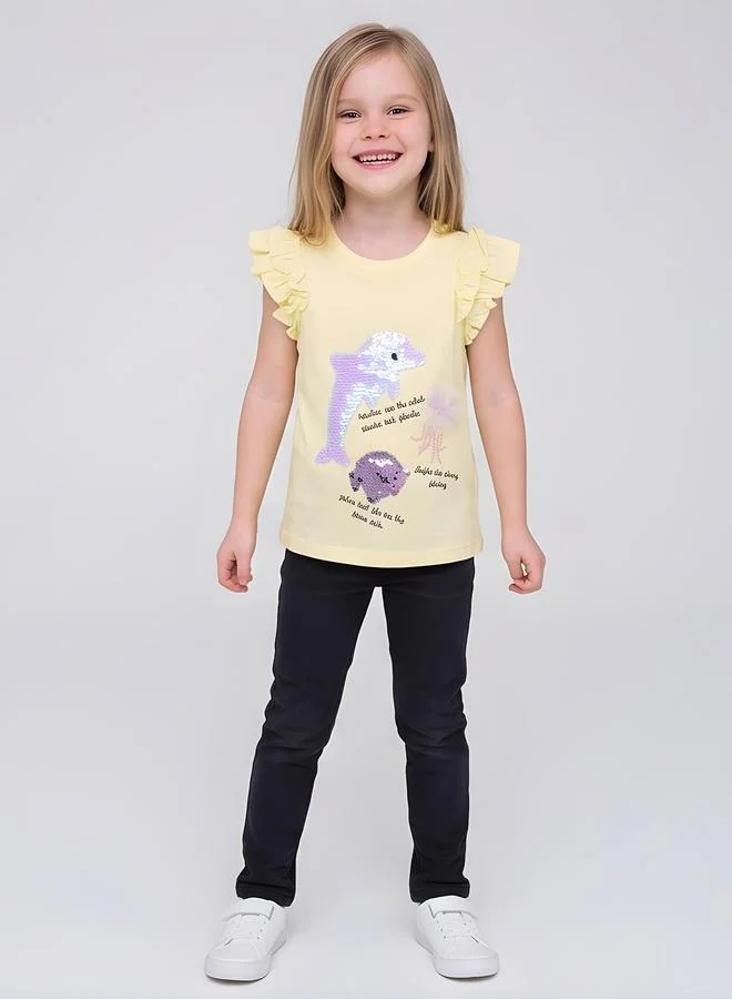 Take Two  Girls Sequins Design Frill Sleeve Glam T-Shirt By Juniorloom for Women | Best Price UAE