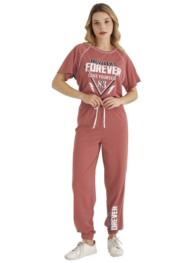 Boyraz Women's Sportswear Top and Pants Set Turkish Cotton Ladies Tracksuit Set Sport Dress Peach  - Image 1