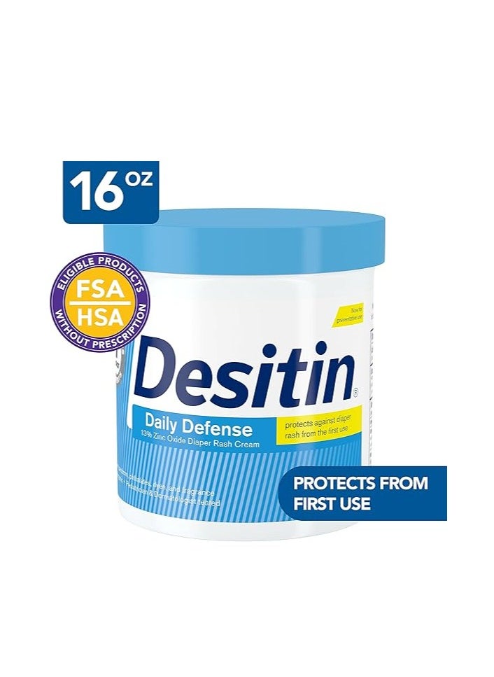 Desitin Desitin Daily Defense Baby Diaper Rash Cream with 13% Zinc Oxide, Barrier Cream to Treat, Relieve & Prevent Diaper Rash, Hypoallergenic, Dye-, Phthalate- & Paraben-Free, 16 oz  - Image 2